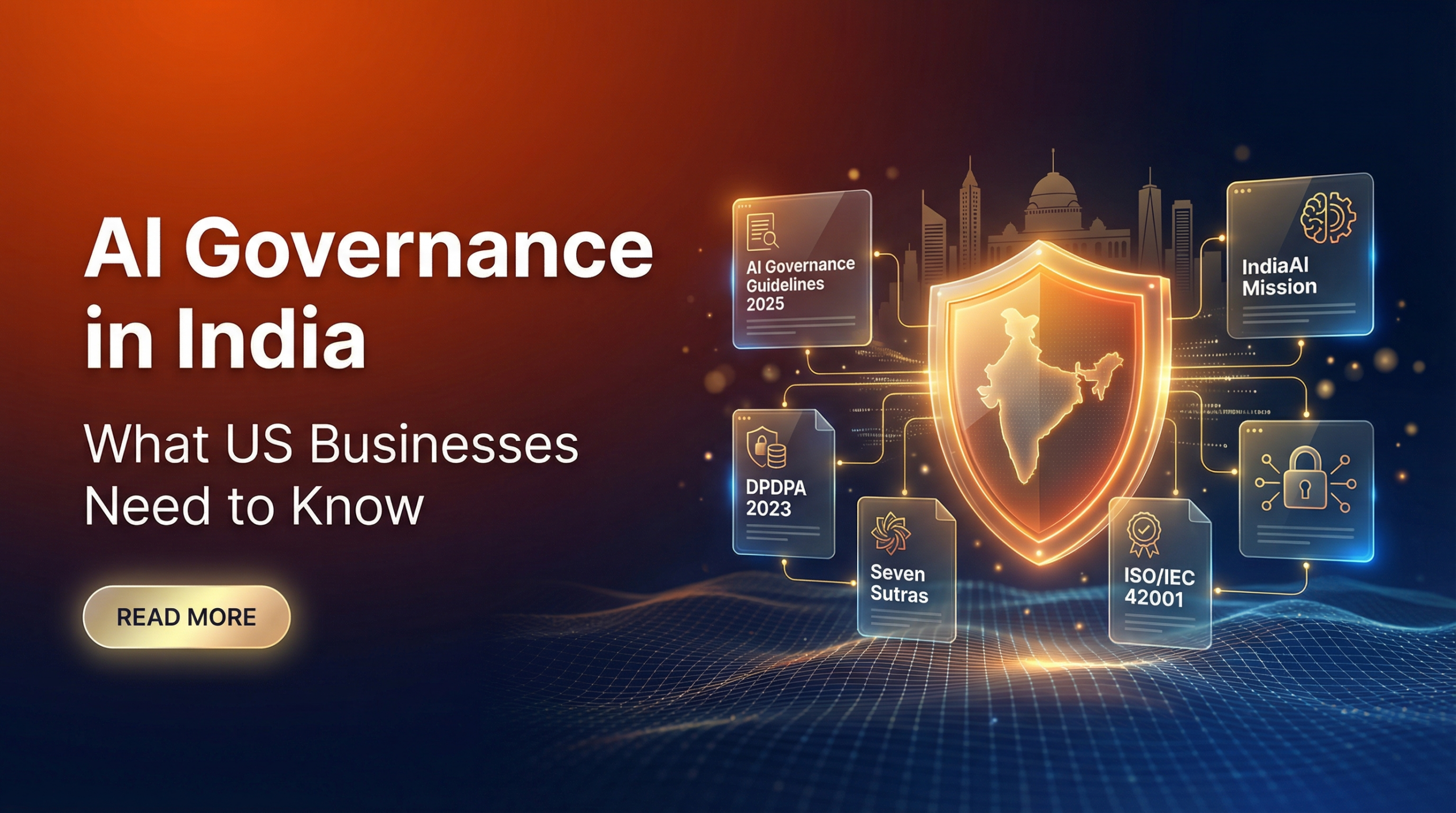 AI governance in India banner with shield and compliance icons