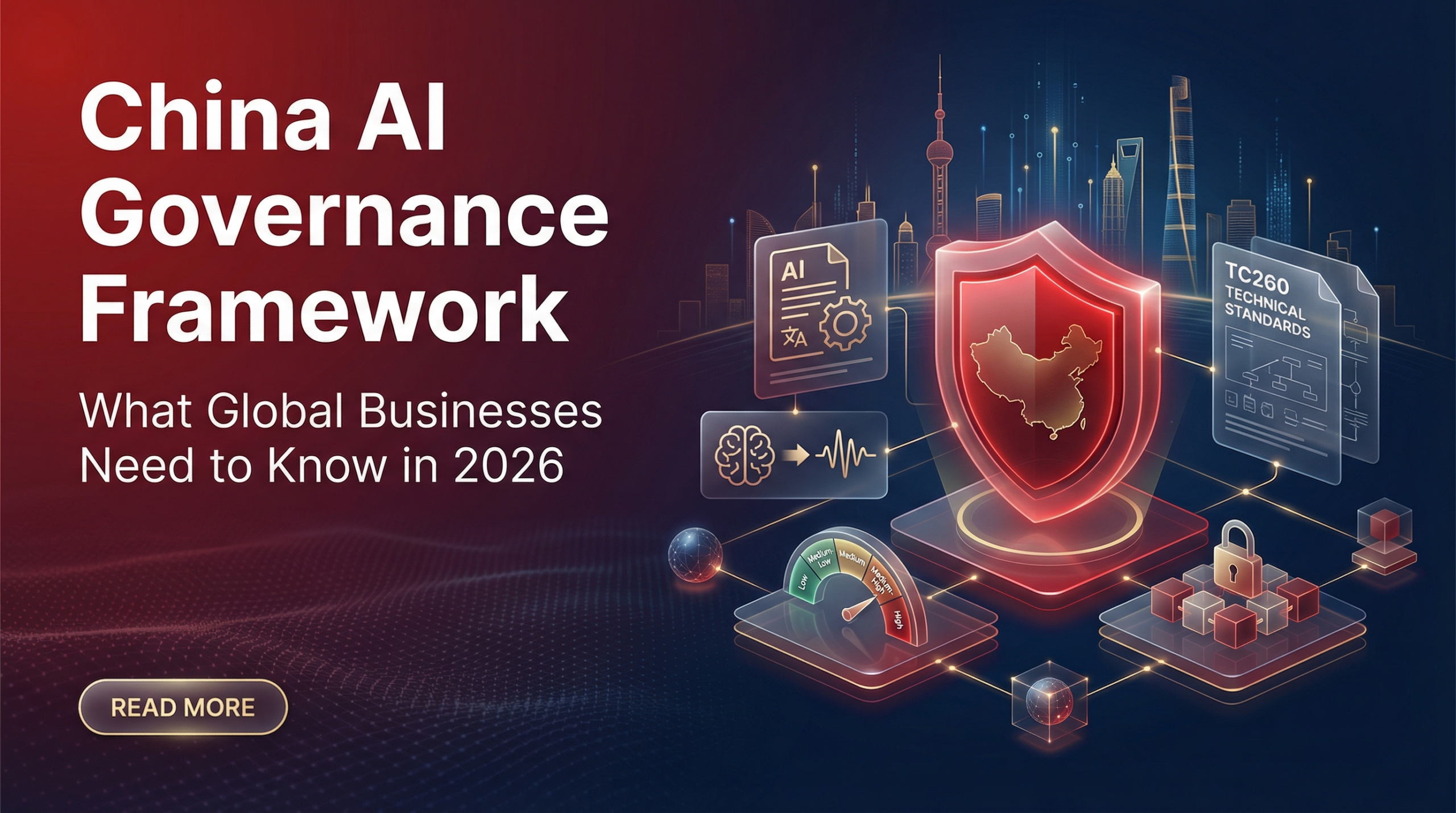 China AI governance framework illustration with risk and compliance elements