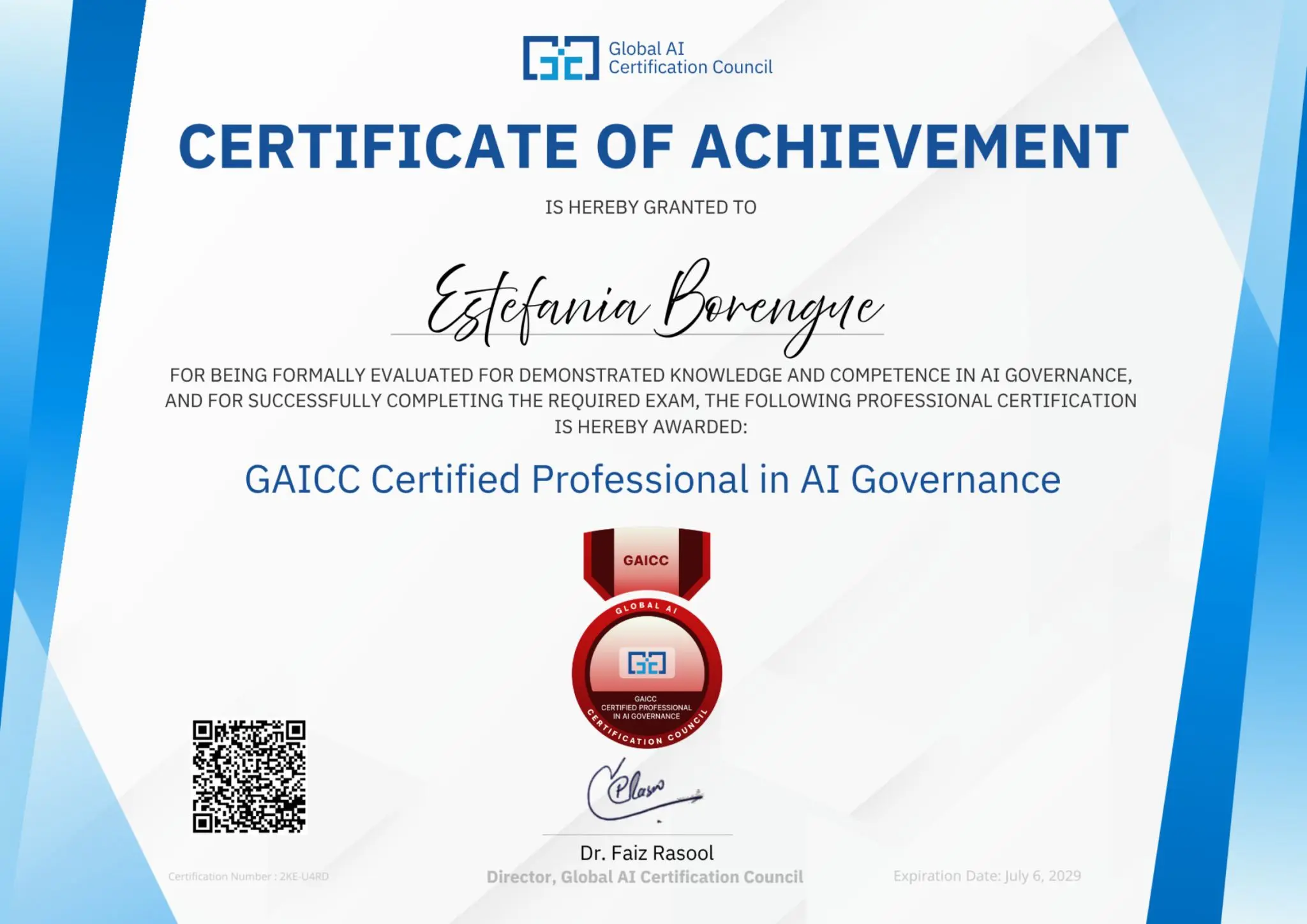 Estefania Borengue Certificate